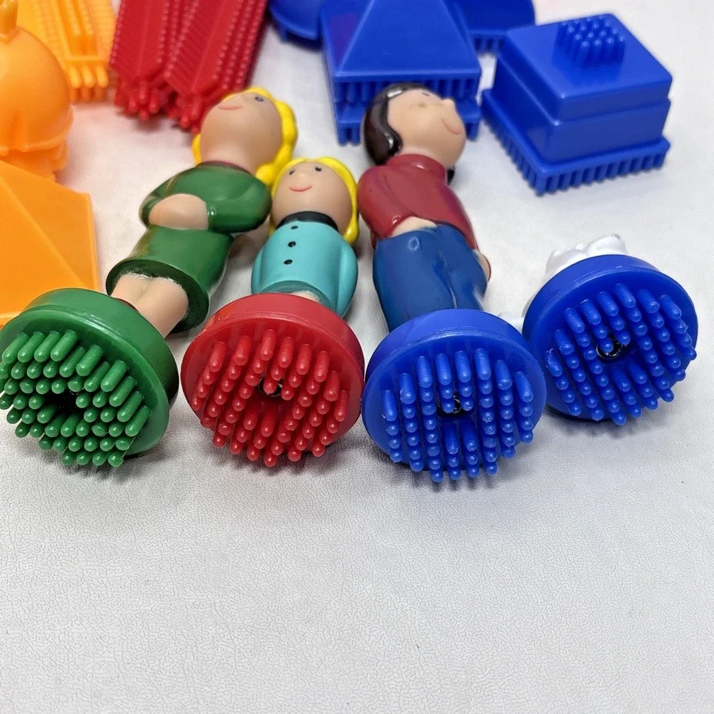 Vintage Battat Bristle Blocks Building Set Family Dog Figures Colorful 73 Pieces